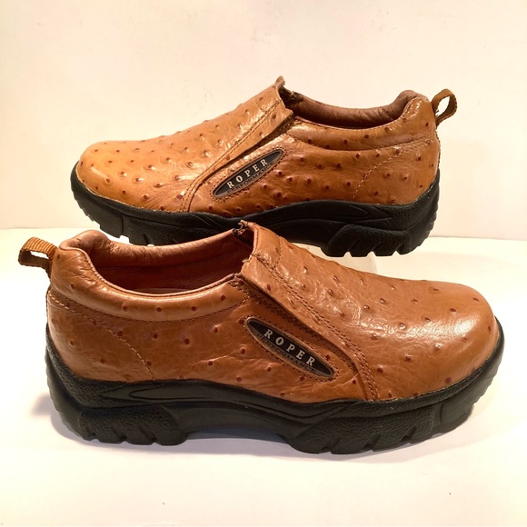 Roper Performance Womens 7.5 Loafers Brown Ostrich Embossed Leather Slip On Shoe - Picture 3 of 12